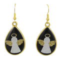 Teardrop-shaped earrings with angel designs on a black background - Lilylin Designs