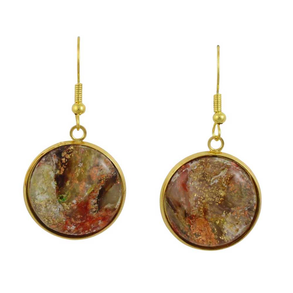 Round earrings with natural stone design in gold frames on a white background | Lilylin Designs