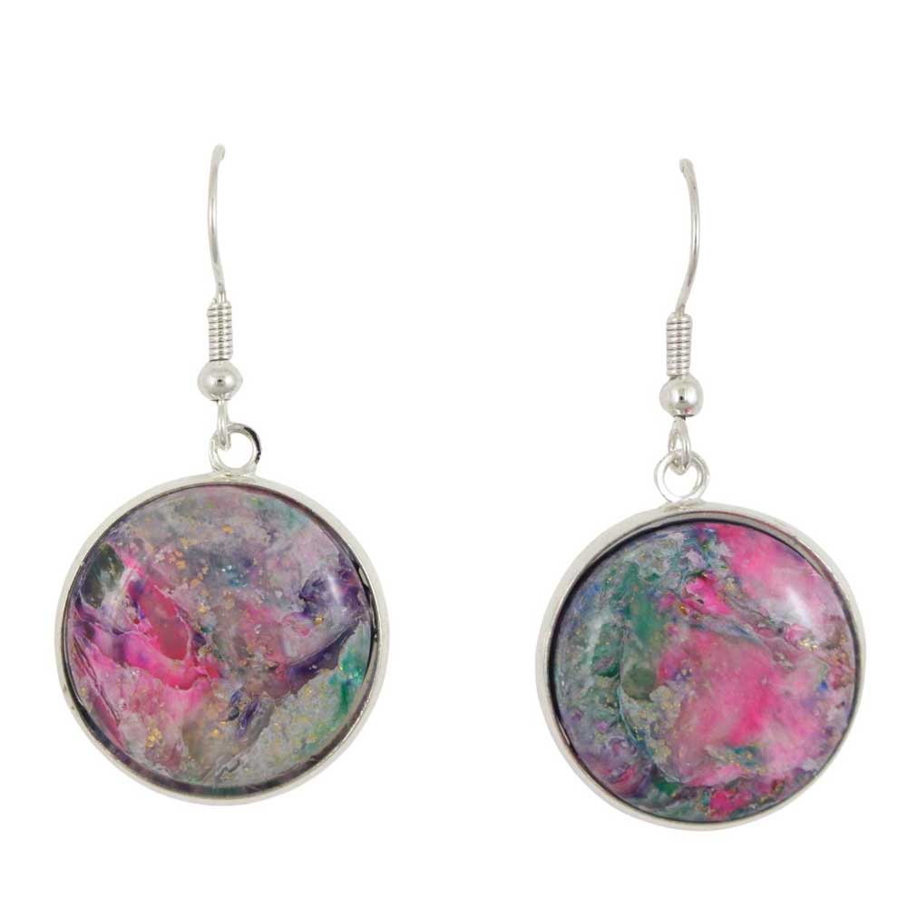 Round earrings with colorful marbled design on a white background | Lilylin Designs
