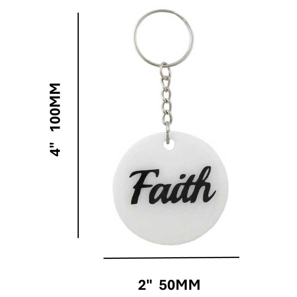 White Resin Keychain with Black Faith - Sized - Lilylin Designs