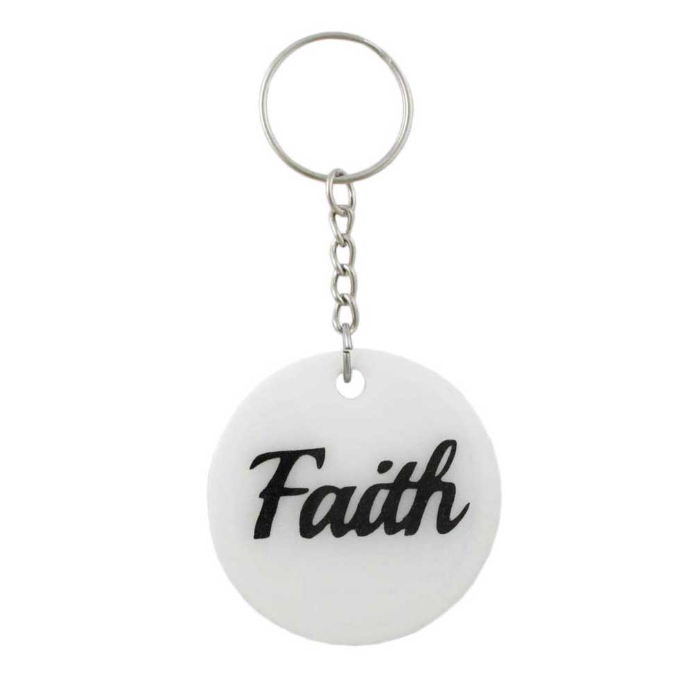 White Resin Keychain with Black Faith - Lilylin Designs