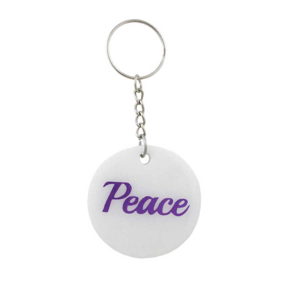 White Resin Keychain with Purple Peace - Lilylin Designs