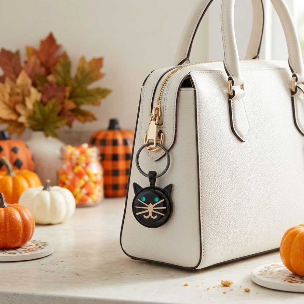 Handcrafted Black Cat Head Keychain - RESKC520