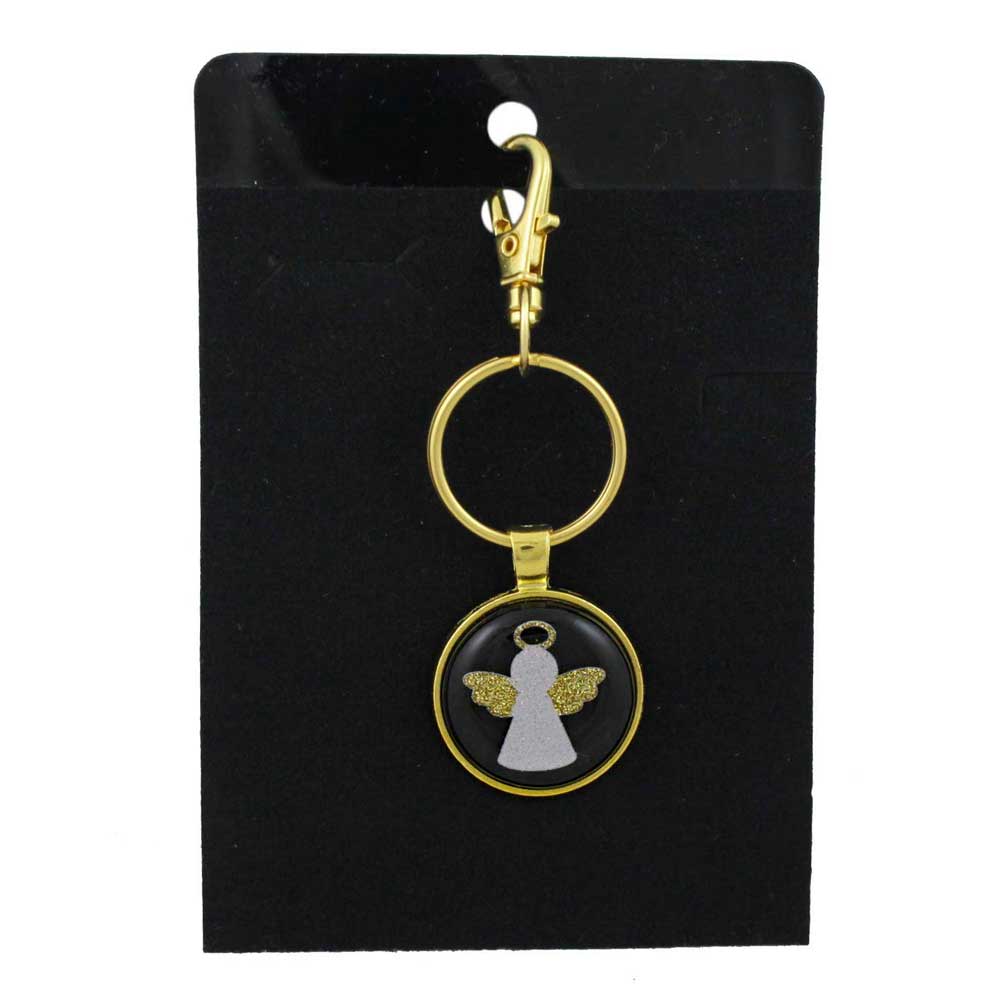Keychain with angel design on a black card - Lilylin Designs