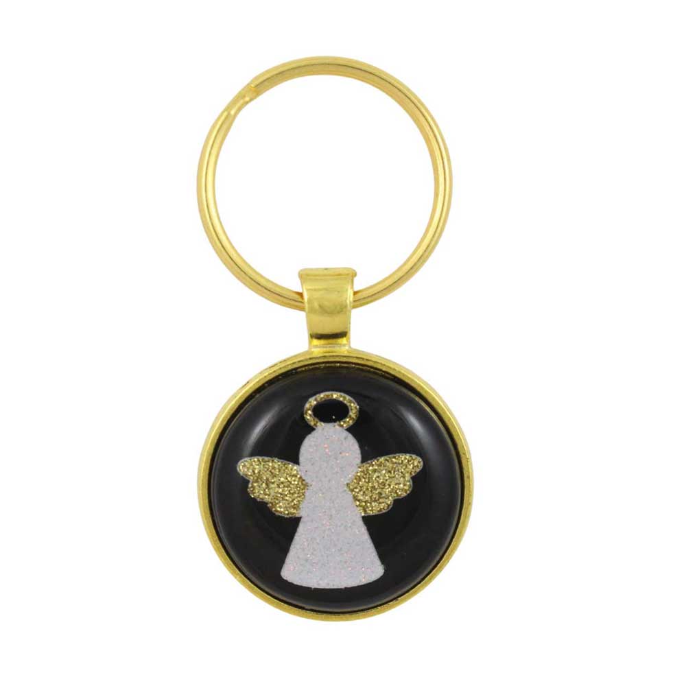 Gold keychain with an angel charm on a white background - Lilylin Designs