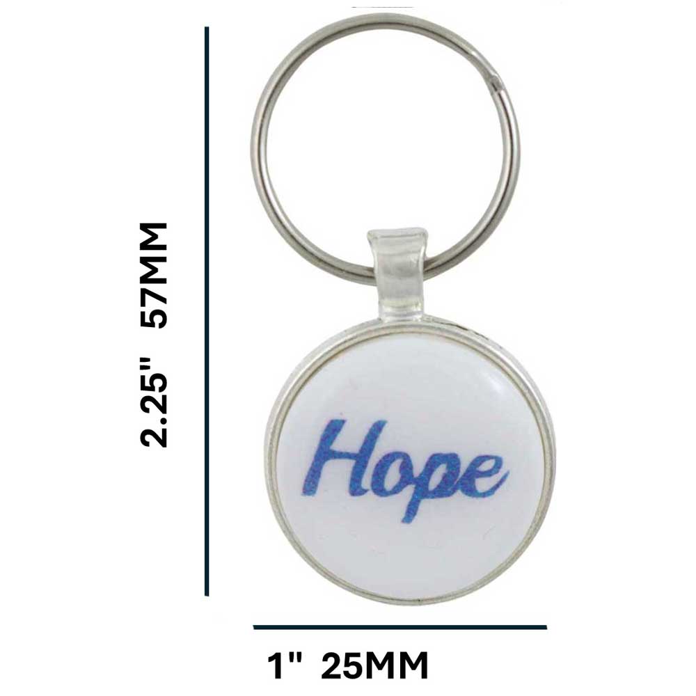 Keychain with 'Hope' text in blue and measurements on a white background - Lilylin Designs