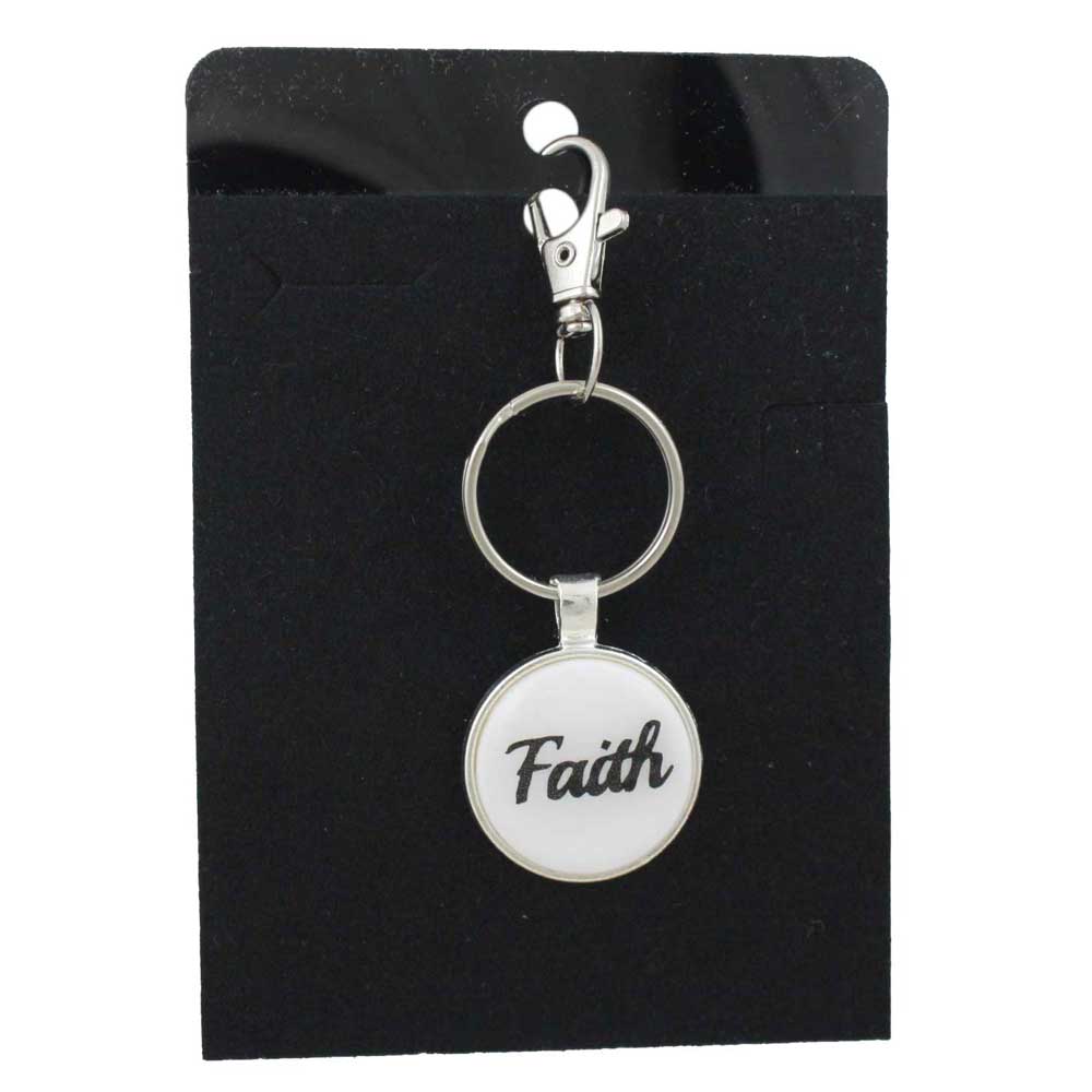 Keychain with 'Faith' text in black on a black card - Lilylin Designs