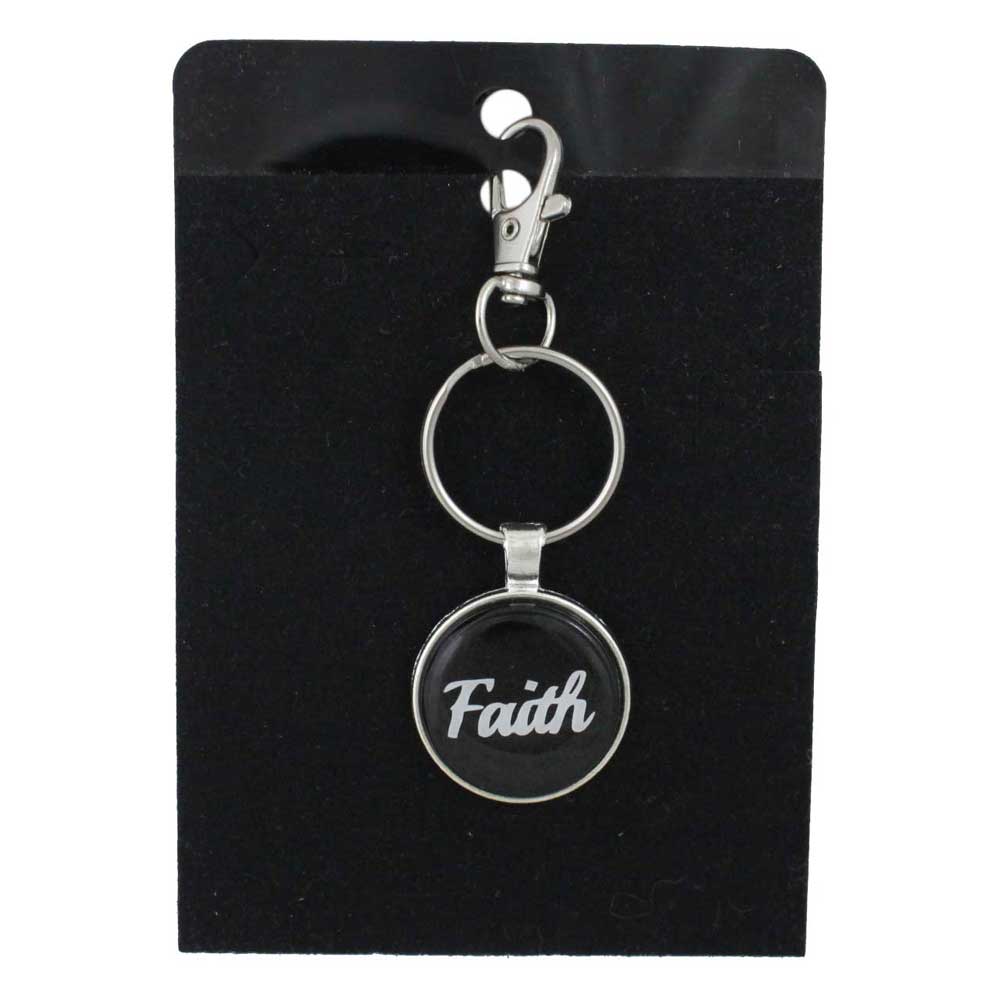 Keychain with 'Faith' text in white on a black card - Lilylin Designs