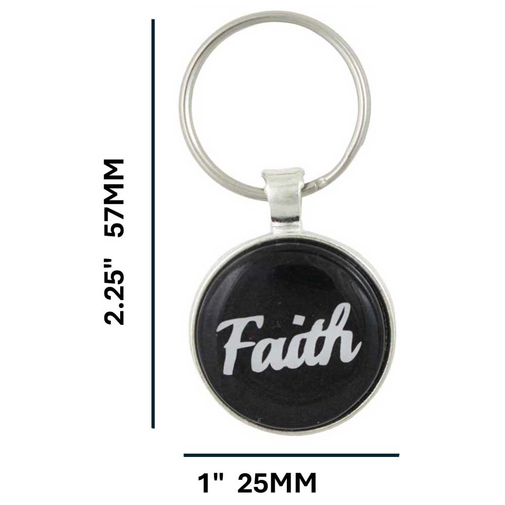 Black keychain with 'Faith' text and measurements on a white background - Lilylin Designs