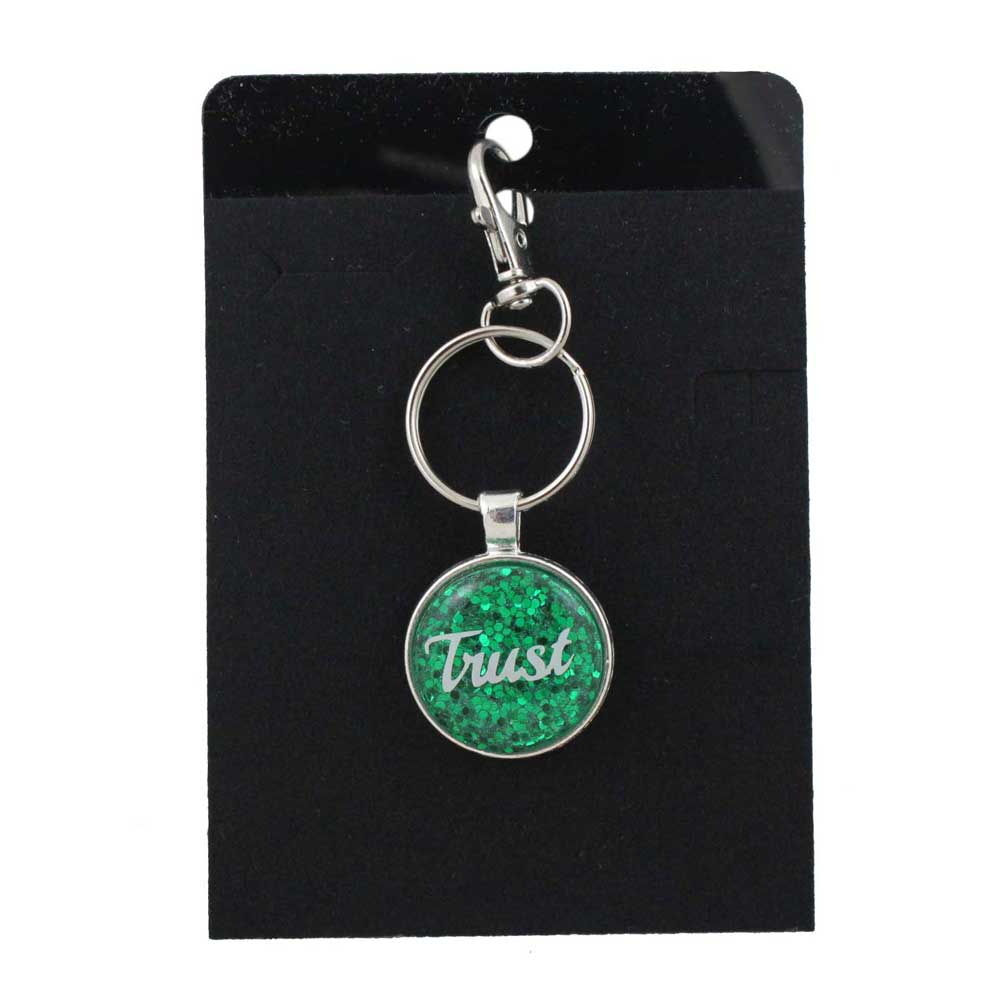 Keychain with 'Trust' pendant on a black card - Lilylin Designs