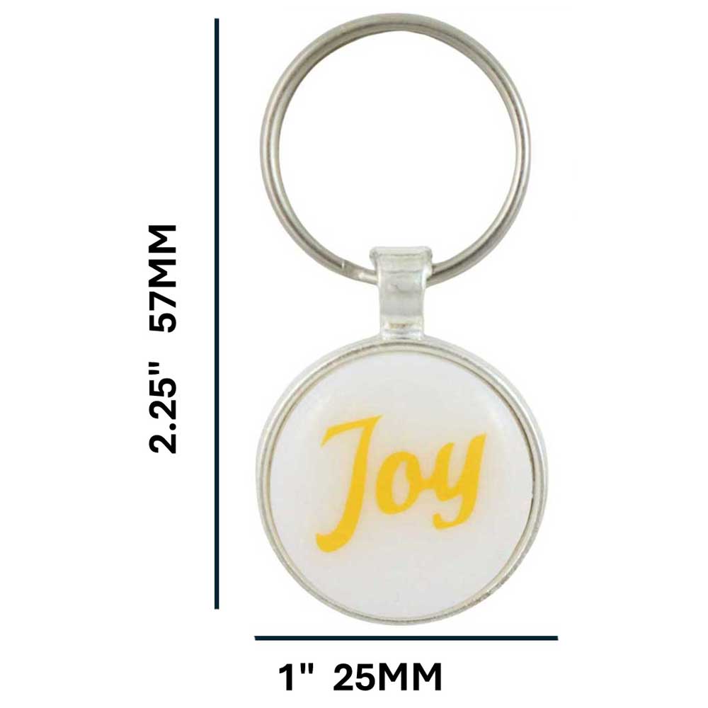 Keychain with 'Joy' text and measurements on a white background - Lilylin Designs
