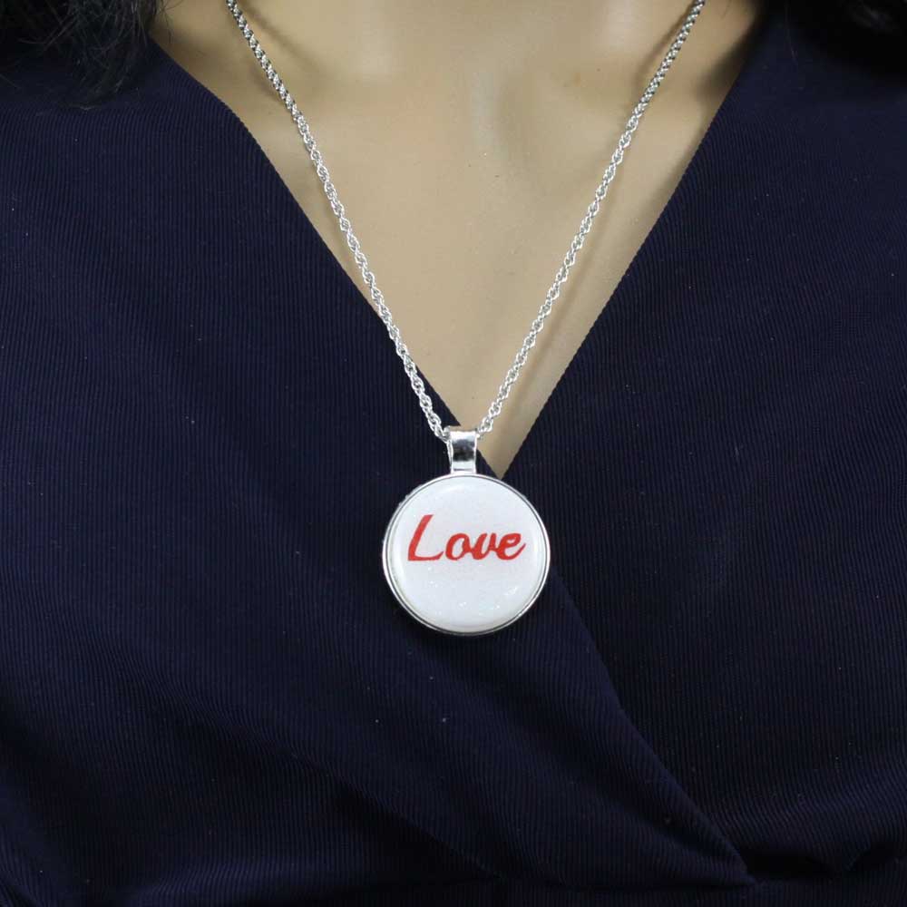 White Pendant with Red Love on Chain - Lilylin Designs