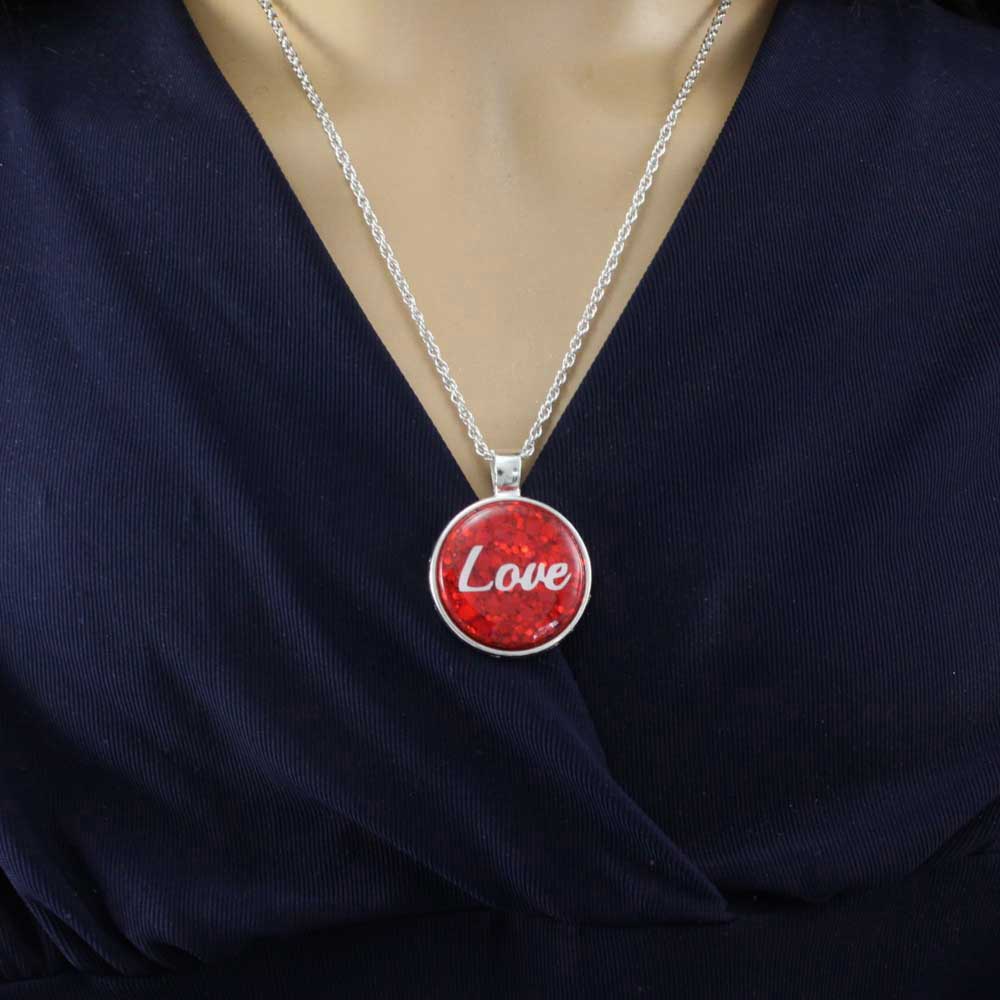 Red Pendant with White Love on Chain - Lilylin Designs