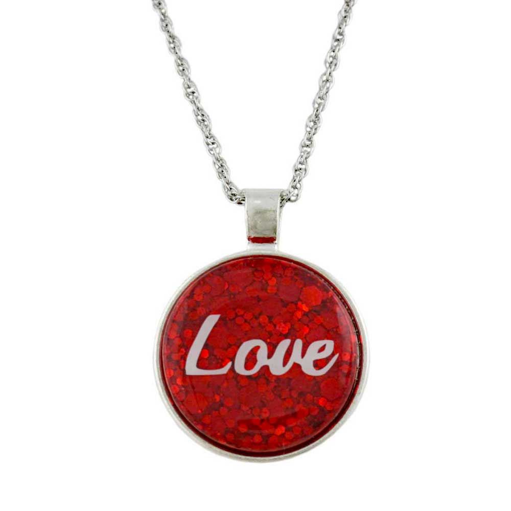 Red Pendant with White Love on Chain - Lilylin Designs