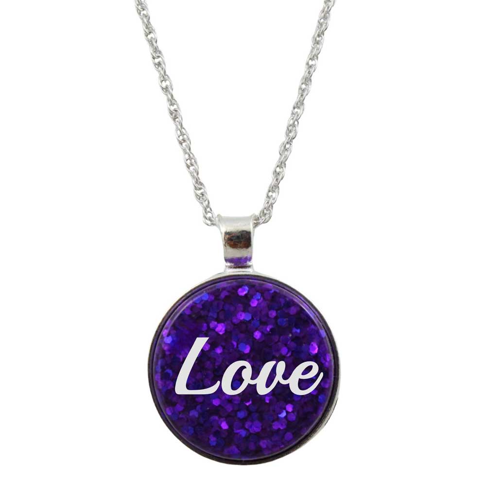 Inspirational Glitter Pendant with White Love on Chain - Lilylin Designs