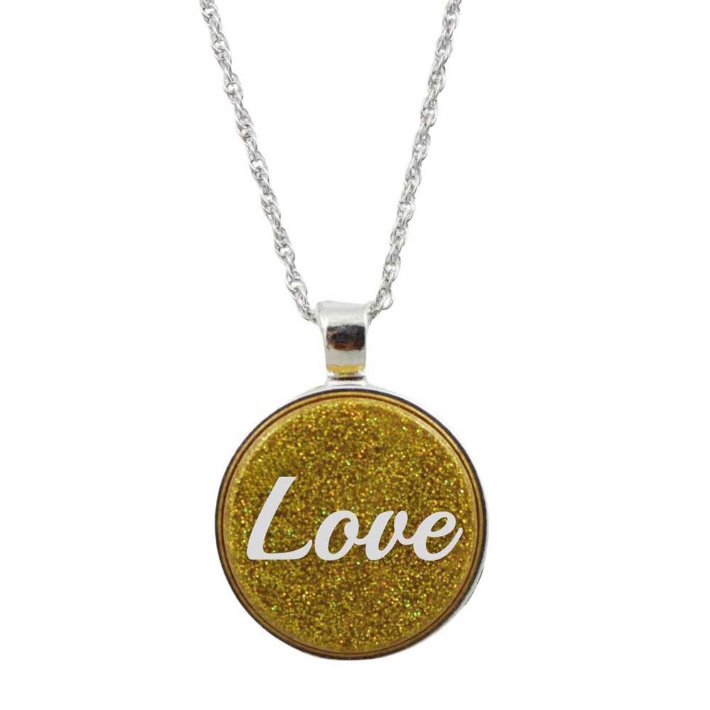Inspirational Glitter Pendant with White Love on Chain - Lilylin Designs