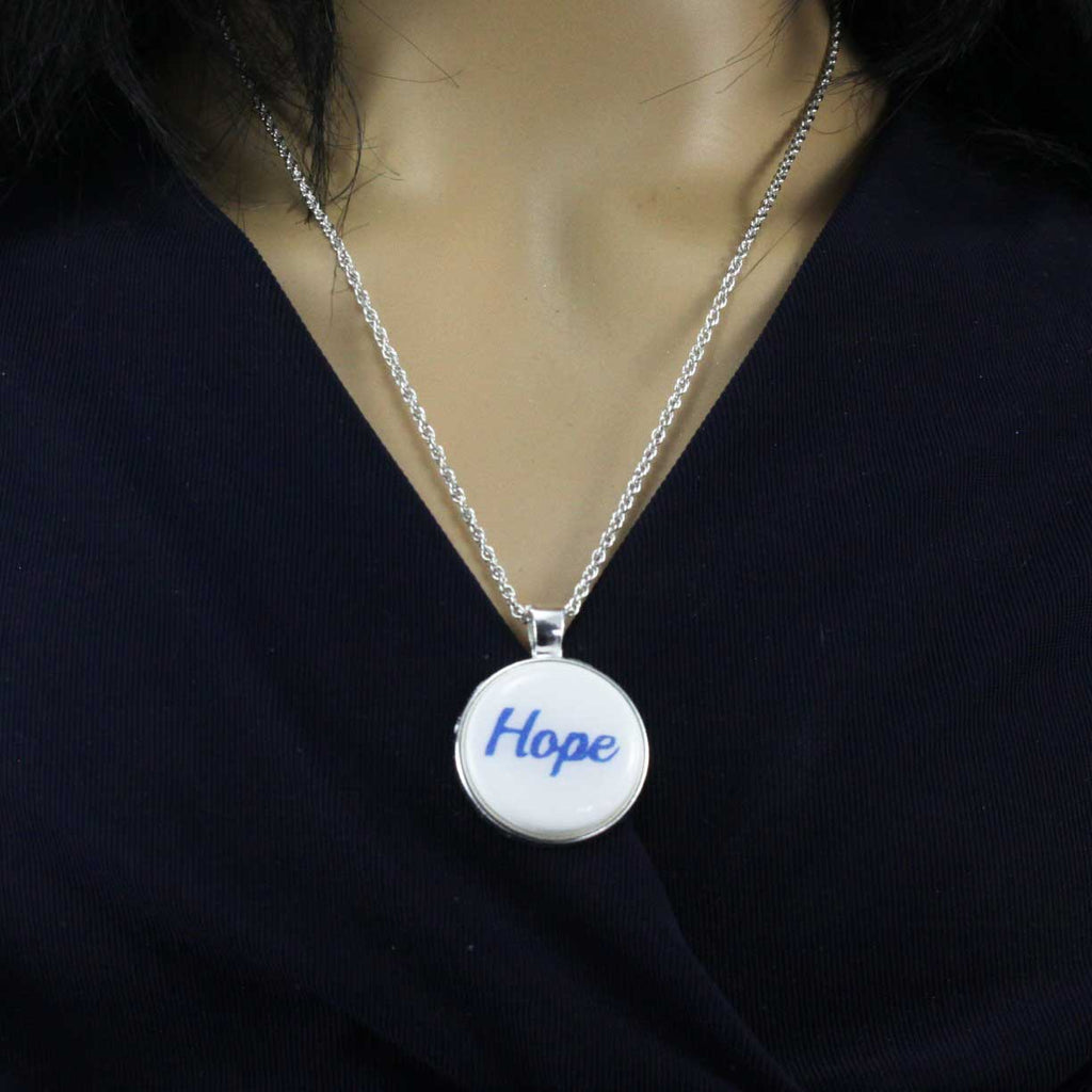 White Pendant with Blue Hope on Chain - Lilylin Designs