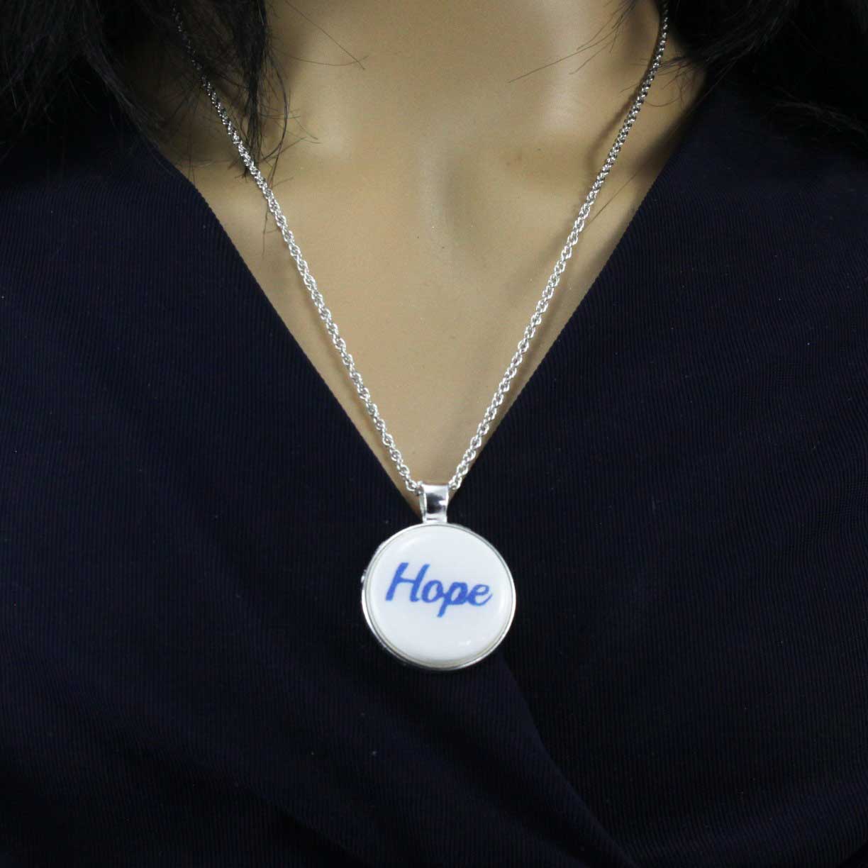 White Pendant with Blue Hope on Chain - Lilylin Designs