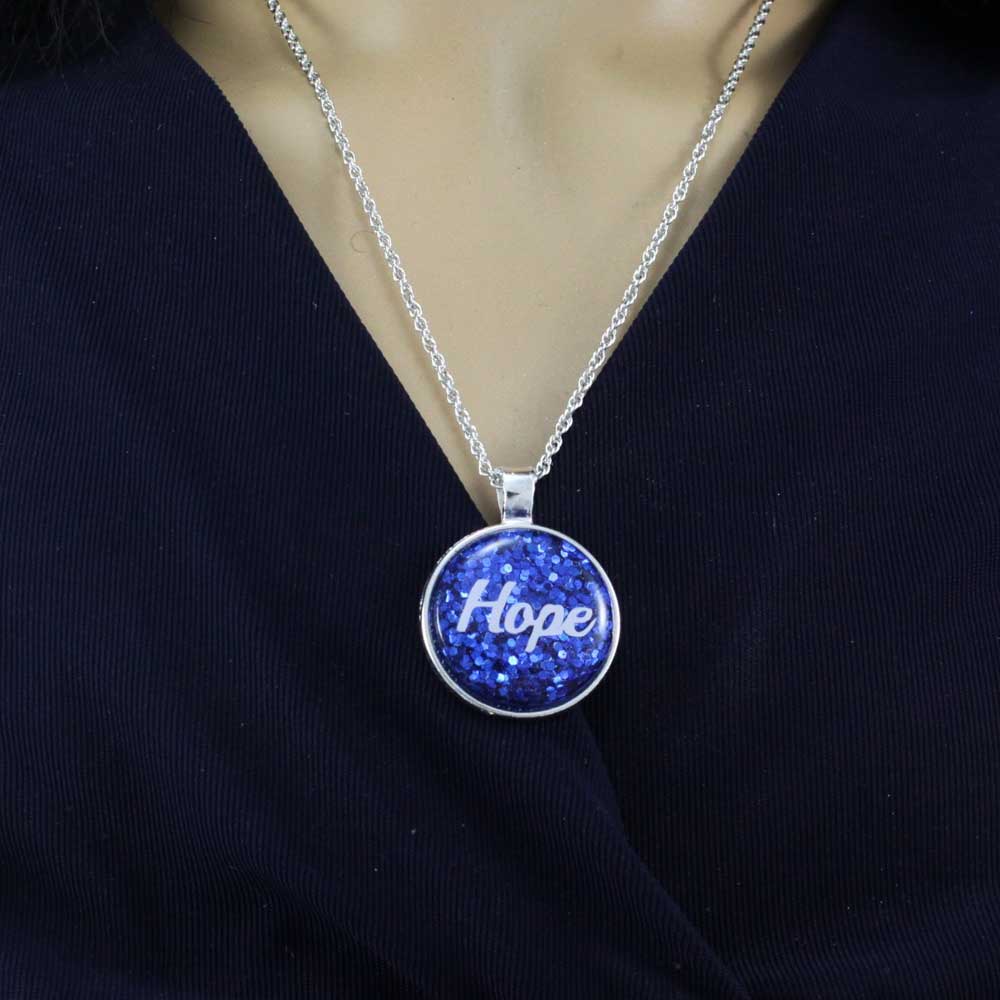 Blue Pendant with White Hope on Chain - Lilylin Designs