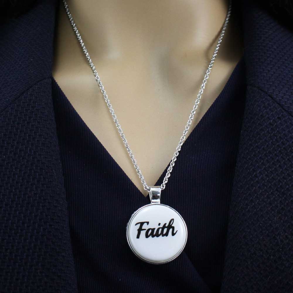 White Pendant with Black Faith on Chain - Lilylin Designs