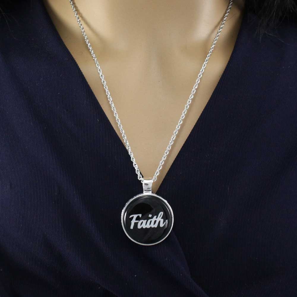 Black Pendant with White Faith on Chain - Lilylin Designs