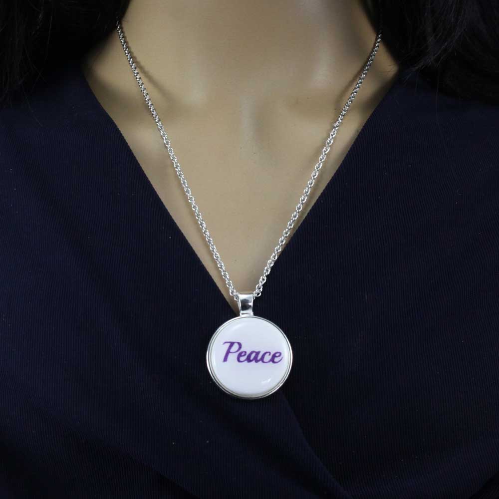 White Pendant with Purple Peace on Chain - Lilylin Designs