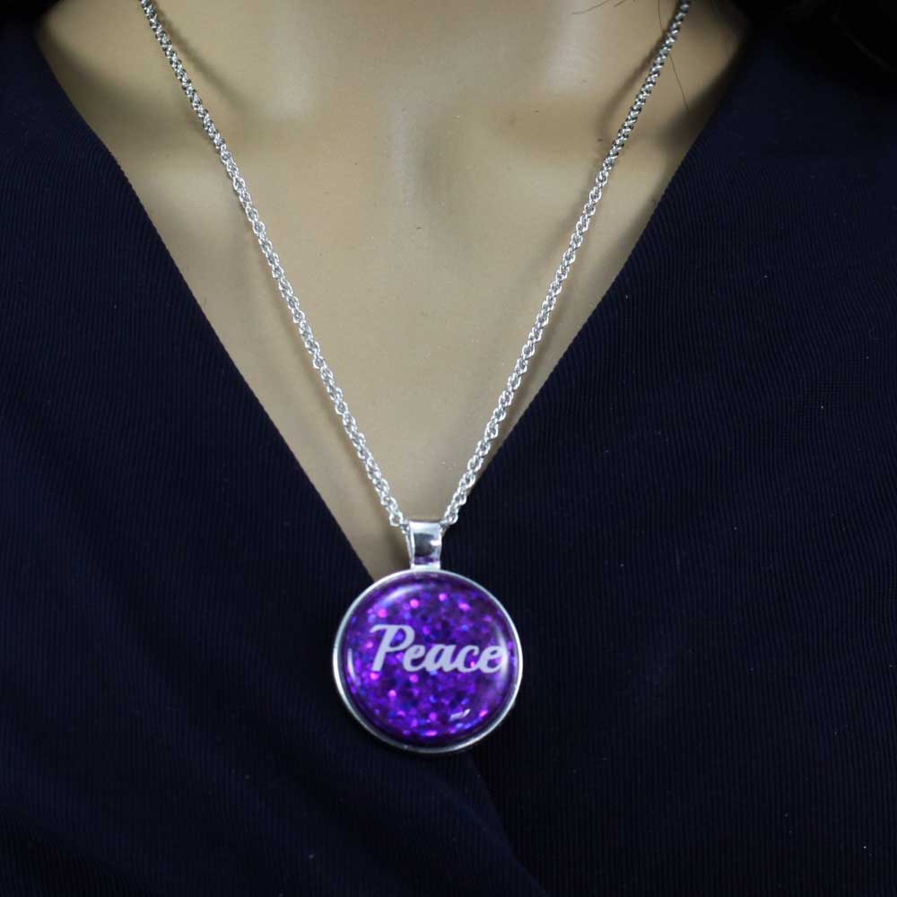 Purple Pendant with White Peace on Chain - Lilylin Designs