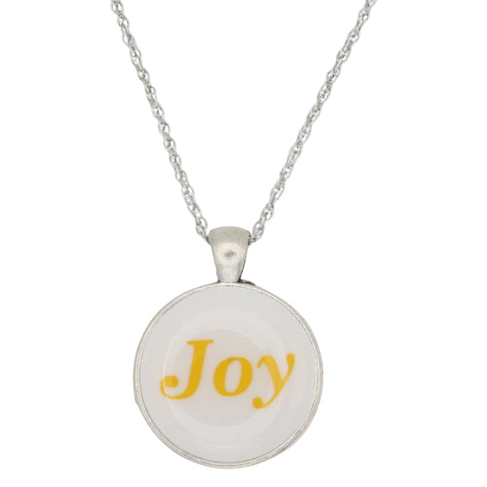 Handcrafted White Resin Pendant with Joy on Chain - RESNK506A