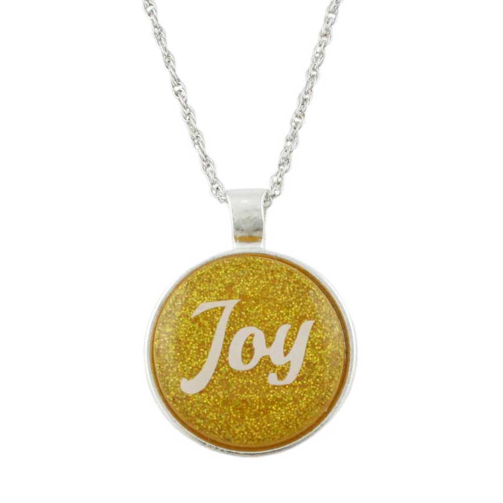 Gold Glitter Pendant with White Joy on Chain - Lilylin Designs