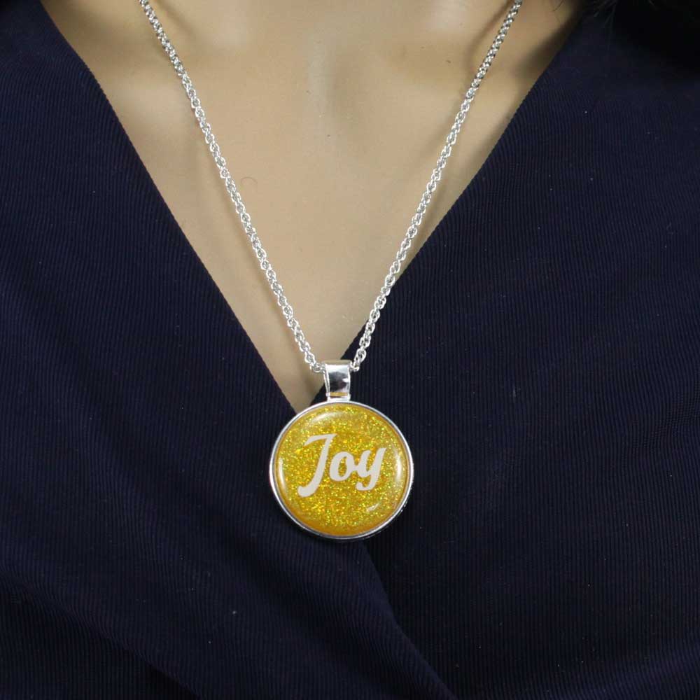 Gold Glitter Pendant with White Joy on Chain - Lilylin Designs