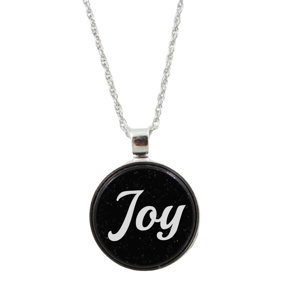 Inspirational Glitter Pendant with White Joy on Chain - Lilylin Designs