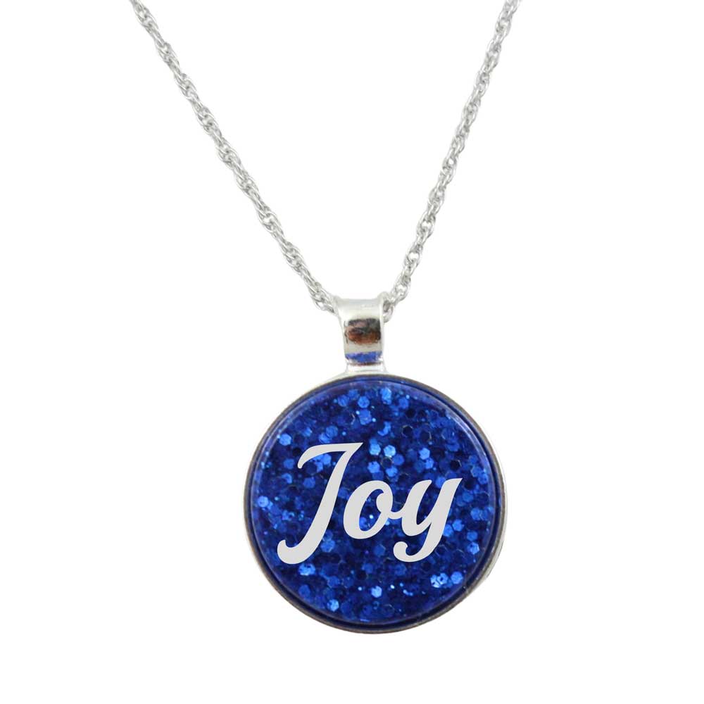 Inspirational Glitter Pendant with White Joy on Chain - Lilylin Designs