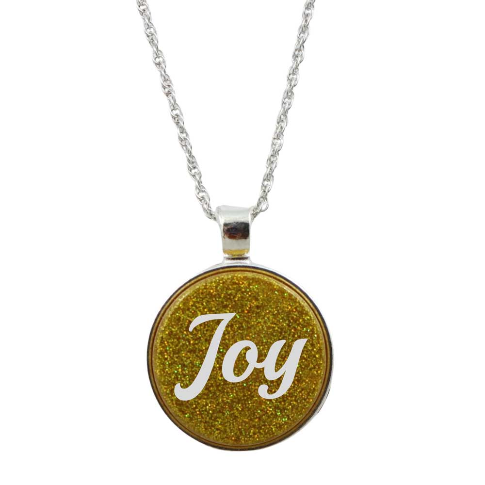 Inspirational Glitter Pendant with White Joy on Chain - Lilylin Designs