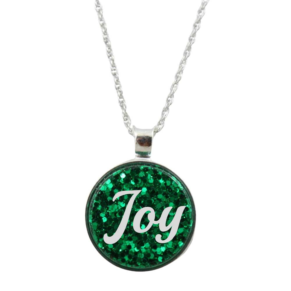Inspirational Glitter Pendant with White Joy on Chain - Lilylin Designs
