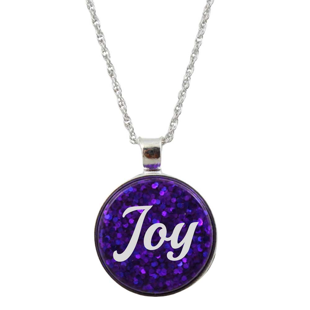 Inspirational Glitter Pendant with White Joy on Chain - Lilylin Designs
