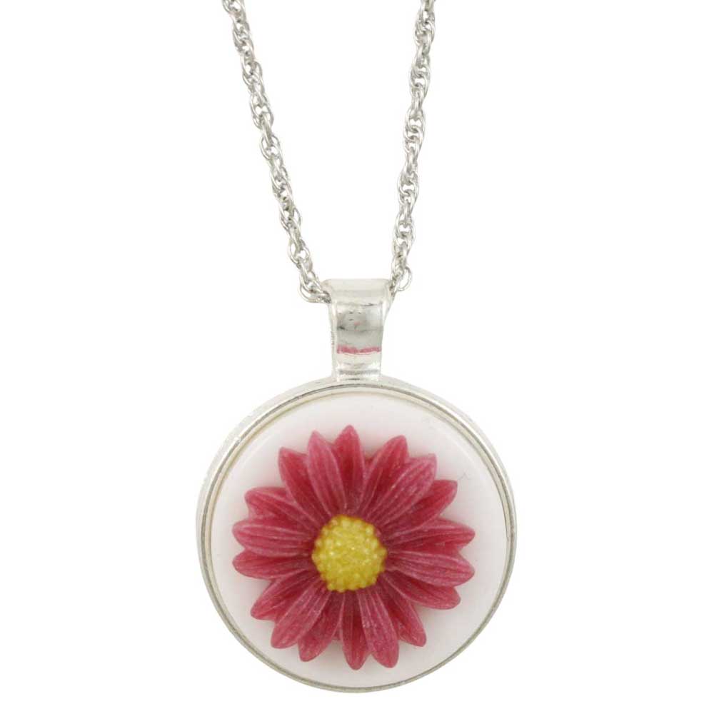 Necklace with  dark pink daisy pendant on a white background - Lilylin Designs