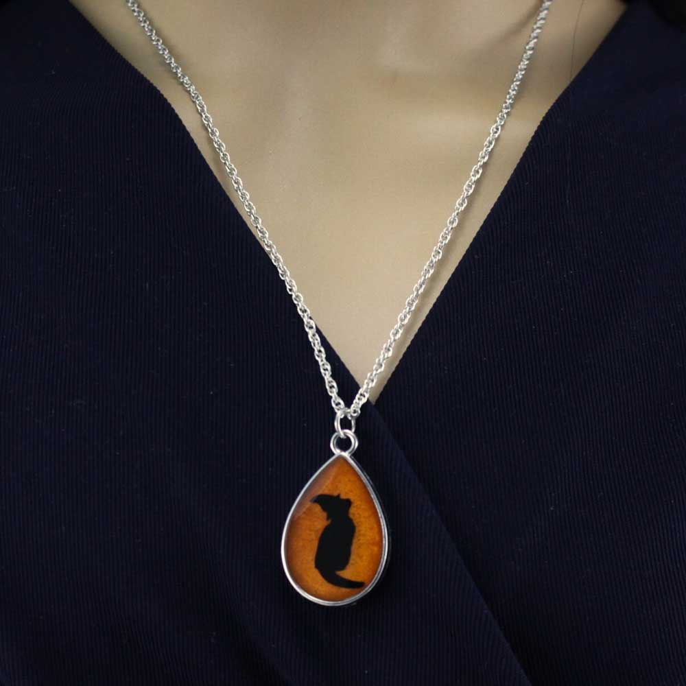 Model with Handcrafted Resin Witchy Cat Necklace - Lilylin Designs