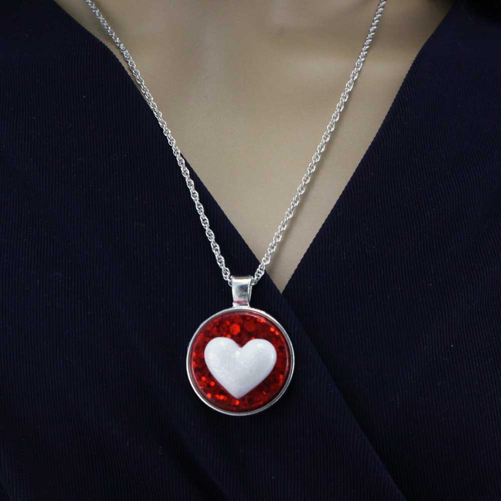 Model with Handcrafted Red Resin 3D Heart Necklace - Lilylin Designs