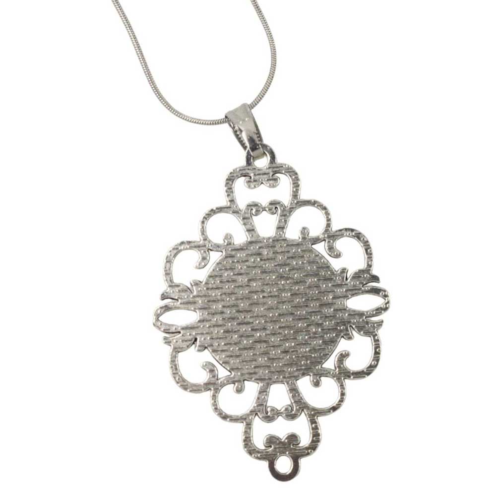 Silver filigree pendant on a white background, back view - Lilylin Designs