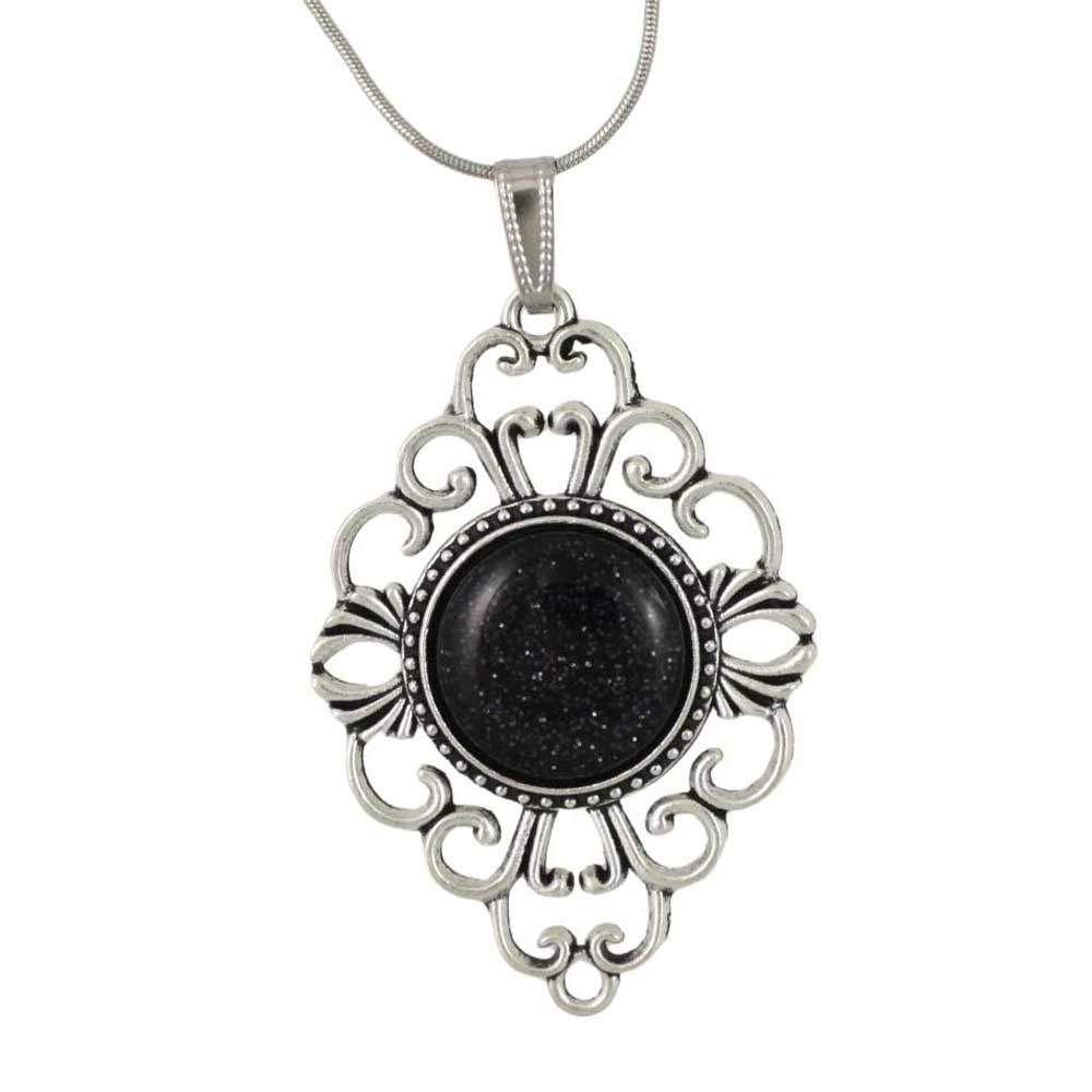 Decorative silver pendant with a black stone on a white background - Lilylin Designs