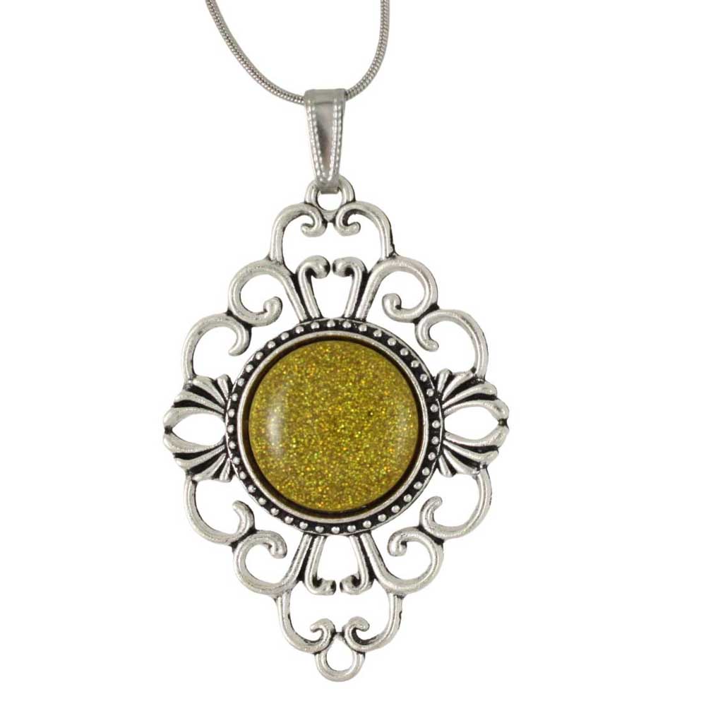 Decorative pendant with gold center and silver frame on a white background - Lilylin Designs