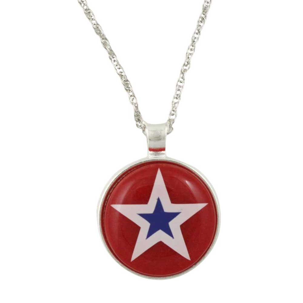 Necklace with a red pendant featuring a white star and blue center on a white background - Lilylin Designs