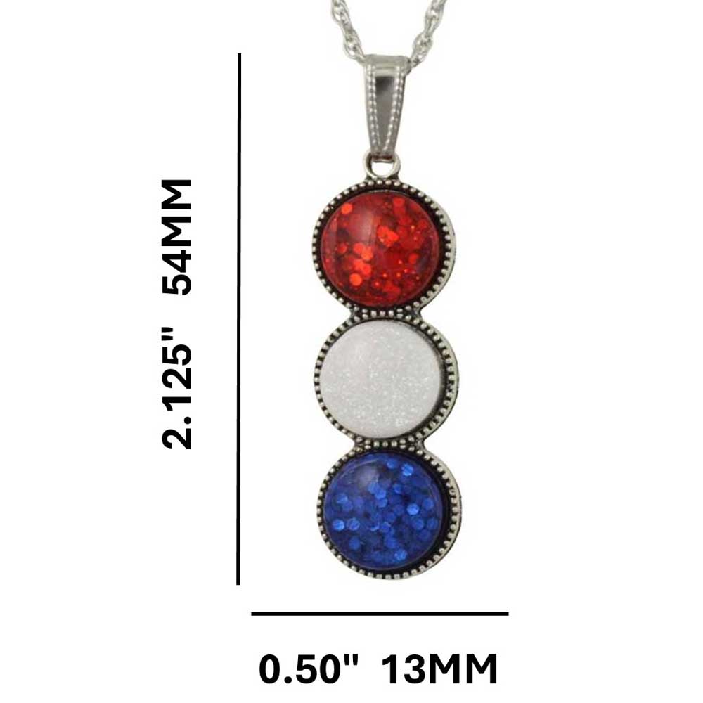 Red white and blue round stones patriotic pendant necklace with measurements - Lilylin Designs