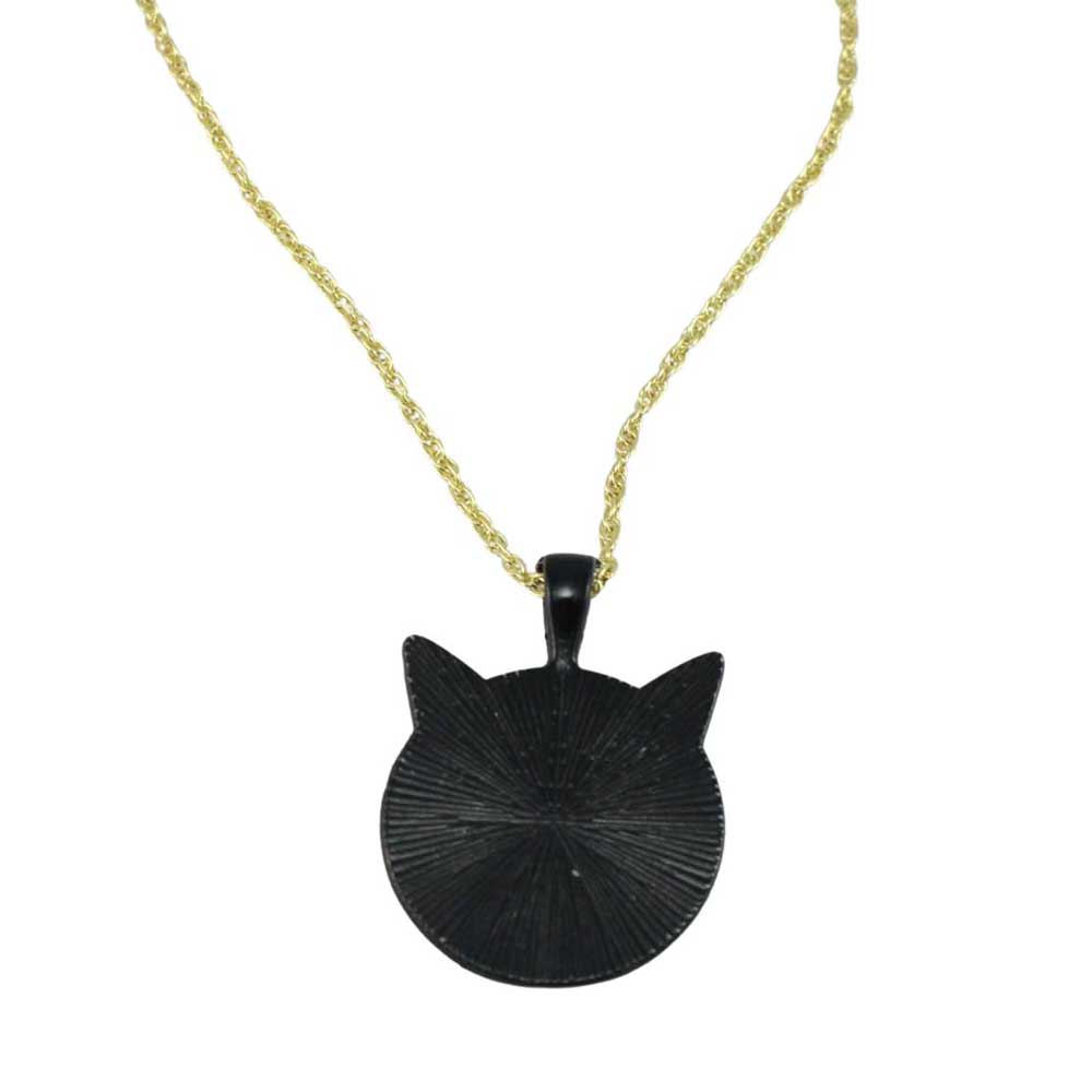 Black cat-shaped pendant on a gold chain - back view - Lilylin Designs