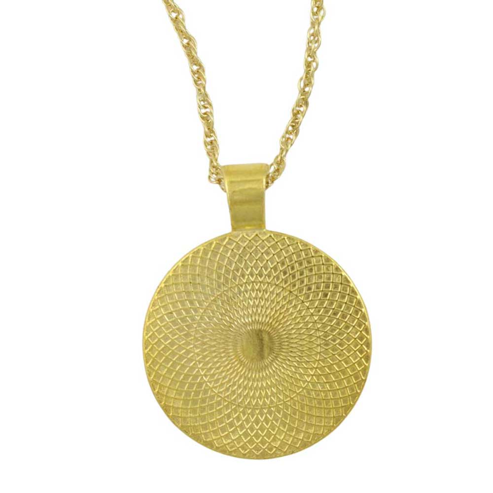 Back view of gold necklace with a black pendant featuring an angel - Lilylin Designs