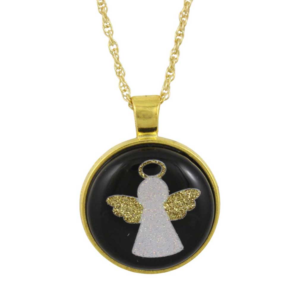 Gold necklace with a black pendant featuring an angel - Lilylin Designs