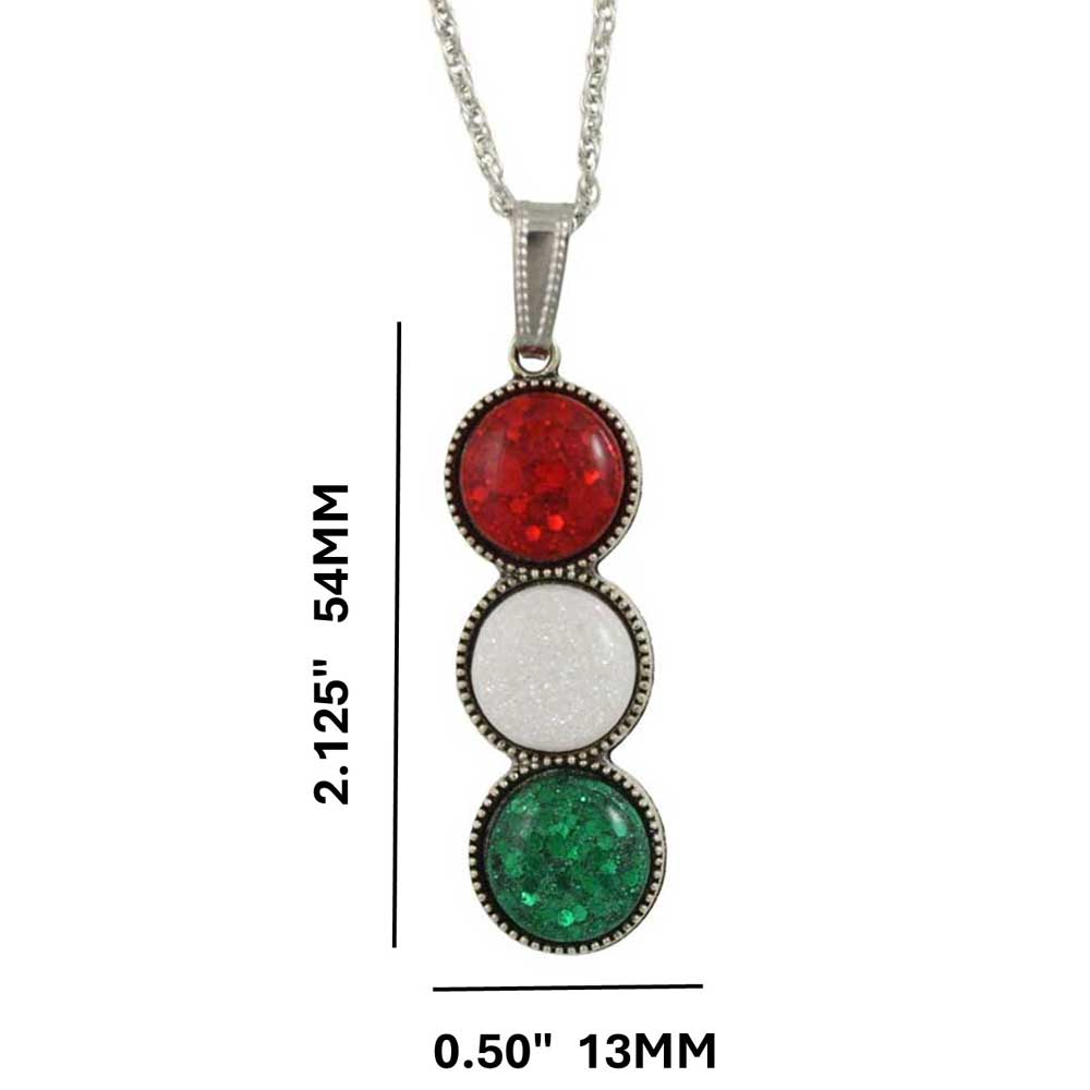 Necklace with red white and green handcrafted resin stones with measurements - Lilylin Designs