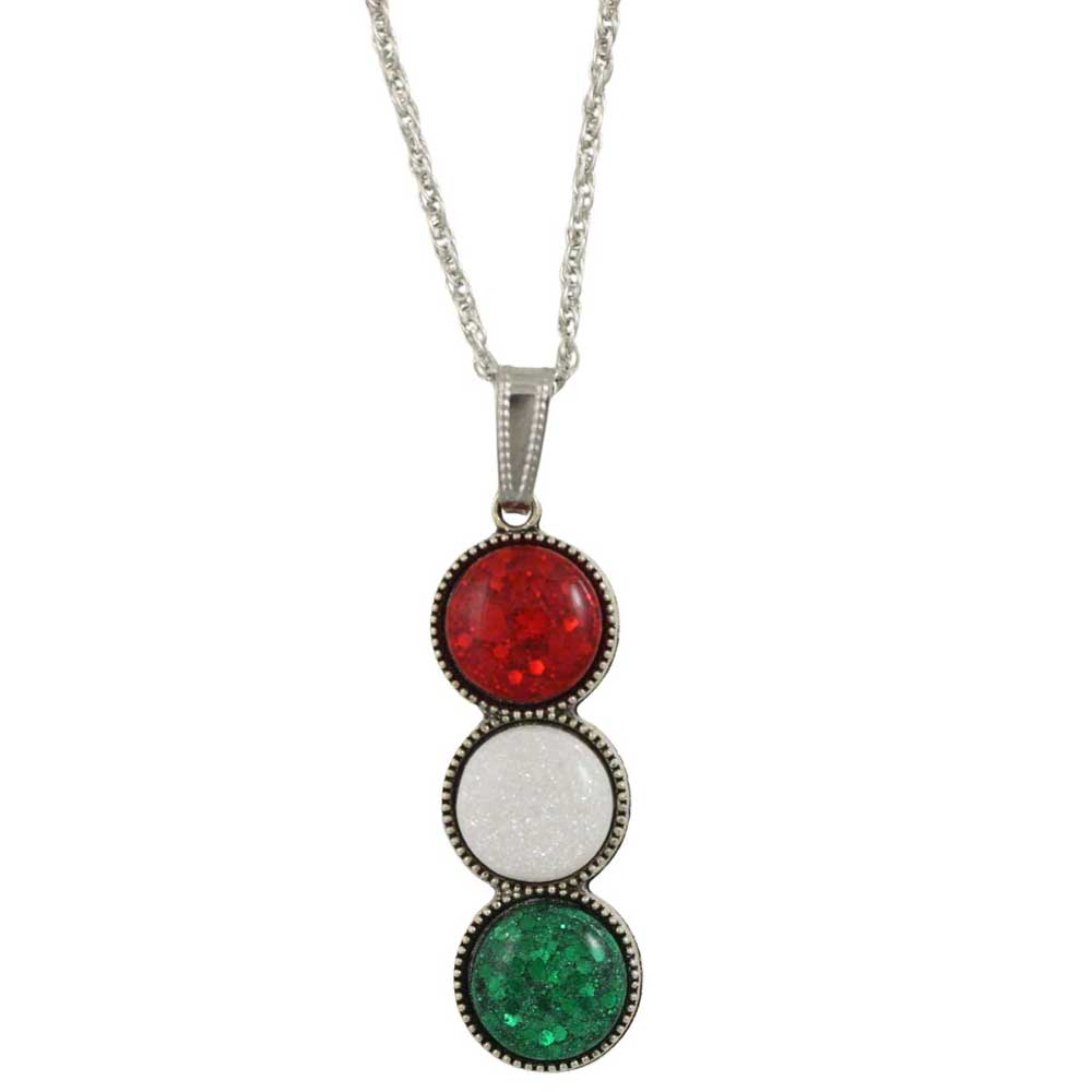 Necklace with red white and green handcrafted resin stones on a white background - Lilylin Designs
