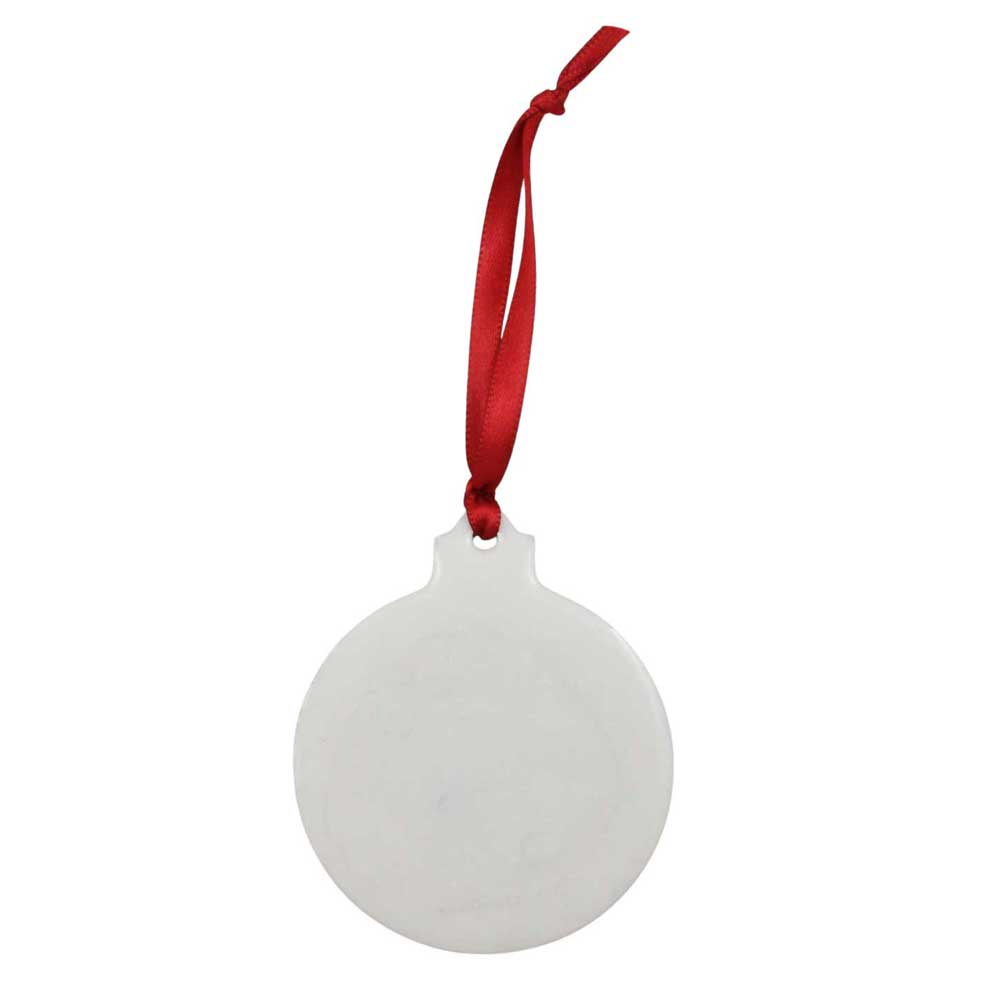 White Christmas ornament with a red ribbon on a white background | Lilylin Designs