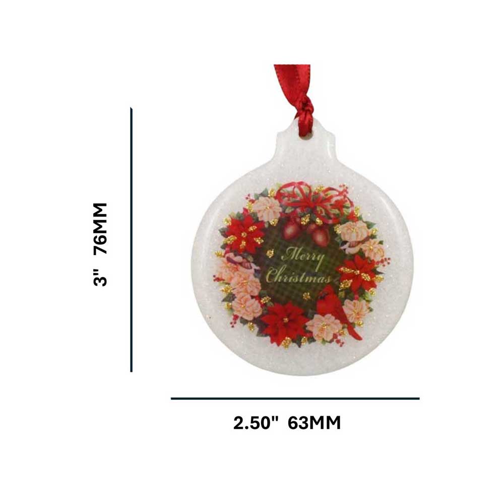 Christmas ornament with floral design and 'Merry Christmas' with measurements | Lilylin Designs